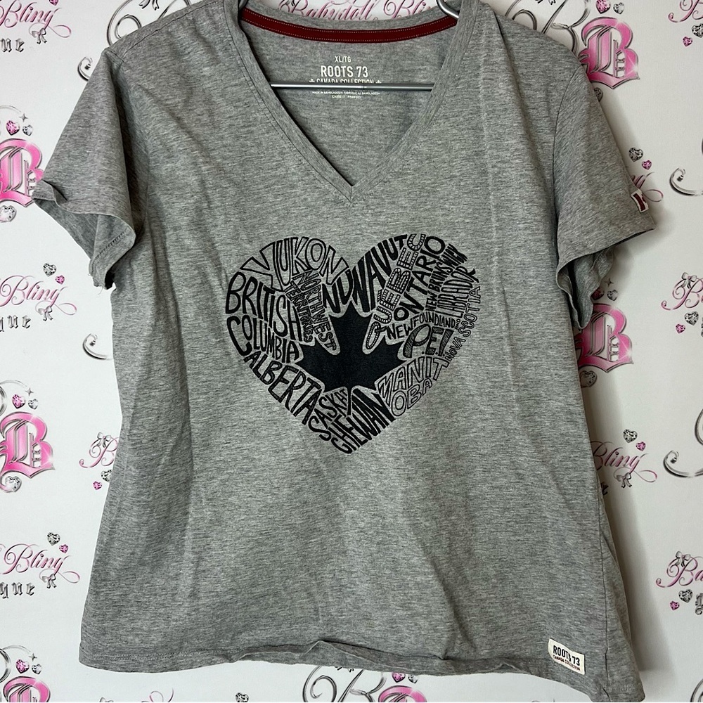 Roots 73 tshirt Heathered Gray T-Shirt Canada provinces heart top tee heart